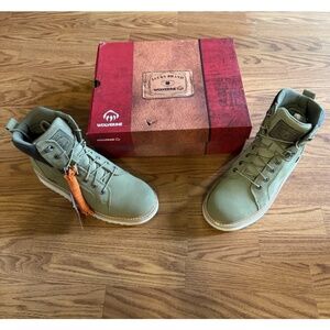 Men's Wolverine Lucky Brand Boots Plain Toe Wedge Olive Suede Men Size 12  NIB